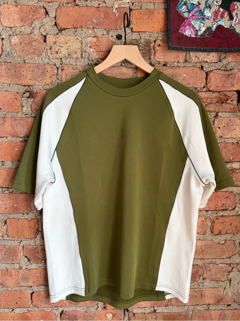 H&M Olive Green and White Raglan Athletic Tee